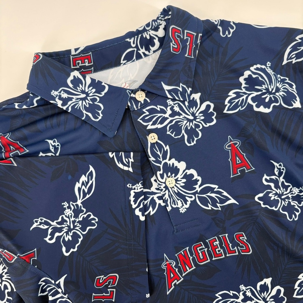 Reyn Spooner Mens LA Angels Performance Polo Shirt Navy Floral MLB B52973 Size M